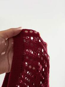 ROMWE MEN Prep Men's Jacquard Hollow-Out Short Sleeve Top - Red - View 6