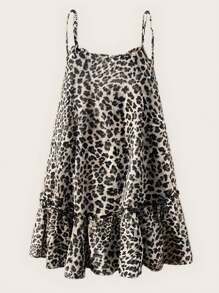 SHEIN EZwear Leopard Woven Cami Loose Dress,Sun Dress