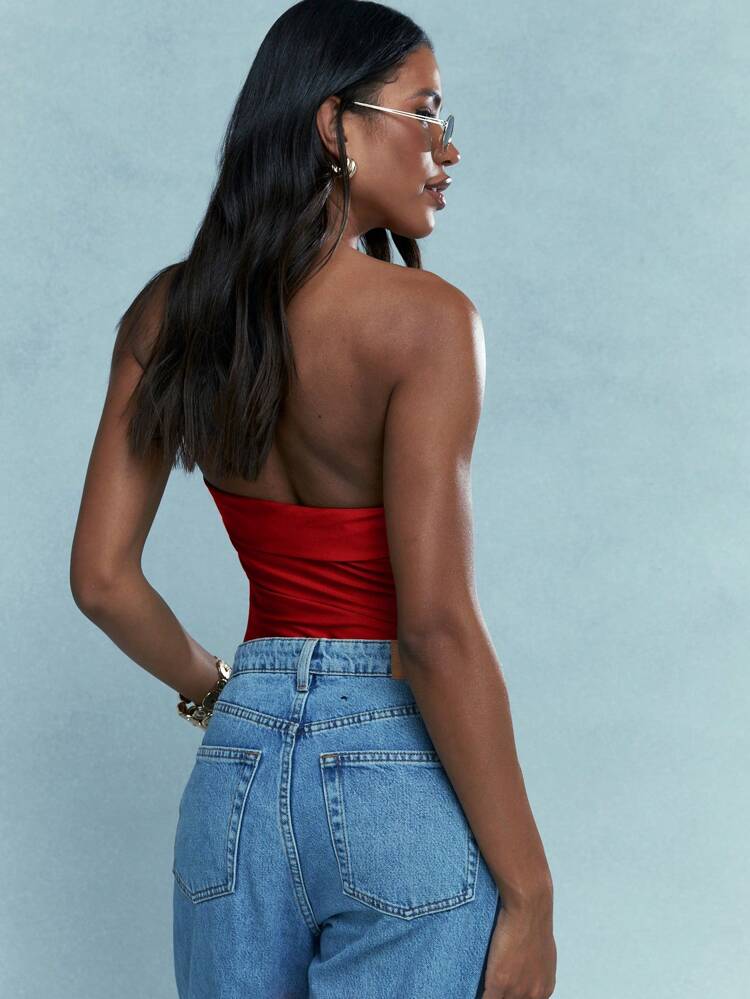 MISSGUIDED Rave Metallic Look Flap Detail Bandeau Bodysuit