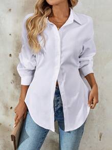 Airlisse Women's French Elegant Casual Cinched Waist Ruched Long Sleeve White Blouse, Suitable For Work And School