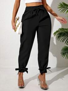 Plus Size Women Solid Color Elastic Waist Skinny Casual Long Pants