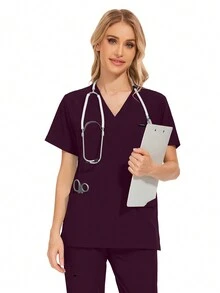 Doctor/Nurse Surgical Uniform Set, Hospital Surgical Gown, Multicolor Women's Surgical Uniform Set, Doctor Uniform Top + Pants - Burgundy - View 5