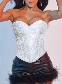 Apperloth A Corset con decoración de cadena de metal dorado, espalda abierta, moldeador, con huesos, top corto tipo tubo elegante y sexy para festivales musicales