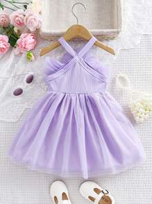 SHEIN Robe de princesse en tulle avec bretelles décoratives en fleurs 3D pour bébé fille