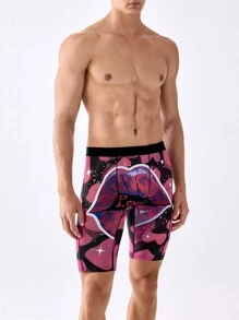 Men's Digital Printed Thin Square Underwear - Hot Pink - View 1