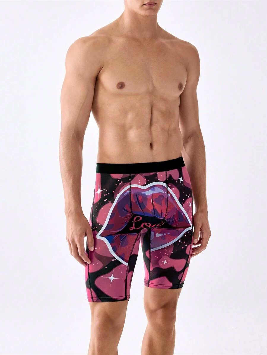 Men's Digital Printed Thin Square Underwear - Hot Pink - View 1