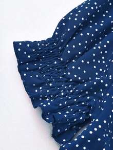 SHEIN SunnyBelle Cộng với áo sơ mi tay phồng in họa tiết chấm bi phía trước - Nhiều màu - Xem 4