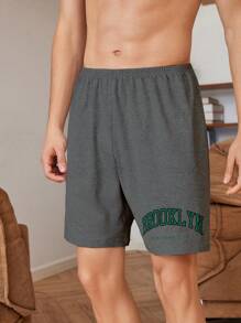 Manfinity Underwear&Sleepwear Basics Men Letter Graphic Sleep Shorts - Dark Grey - View 4