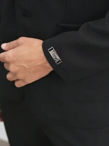 AKNOTIC Business Casual 2pcs Men's Woven Blend Suit, Without Padded Shoulders, Waist Drawstring Jacket & Straight-Leg Trousers, Suitable For Spring And Autumn Business Attire - Black - View 8