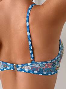 SHEIN Swim 女士夏日海灘花卉印花性感比基尼套裝，2件 - 彩色 - 查看 4