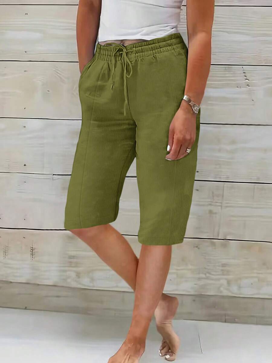 Women's Solid Color Casual Bermuda Shorts - Army Green - View 1