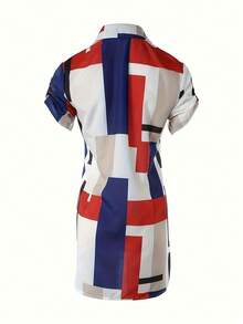 Casual Short Sleeve Printed Lapel Mid-Length Shirt - Red - View 2