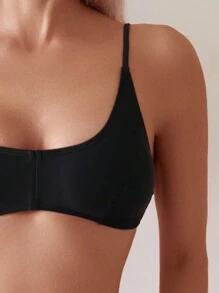 Women's Summer Beach Solid Color Sexy Bikini Two-Piece Set Black Bathing Suits - Black - View 2