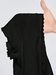 SHEIN MOD Plus Size Solid Color Square Neckline Lace Trim Jacquard Slim Fit T-Shirt - Black - View 6