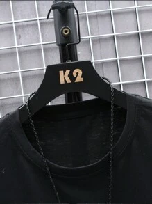 Manfinity Homme 男士字母图案印花短袖休闲 T 恤，男友礼物 - 黑色 - 查看 7