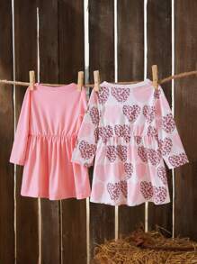 Baby Mädchen Frühling/Sommer 2 Stücke Set aus herzförmigen bedrucktem niedlichen, eleganten tages- oder Lässig Kleidern - Verschiedenfarbig - Übersicht 2