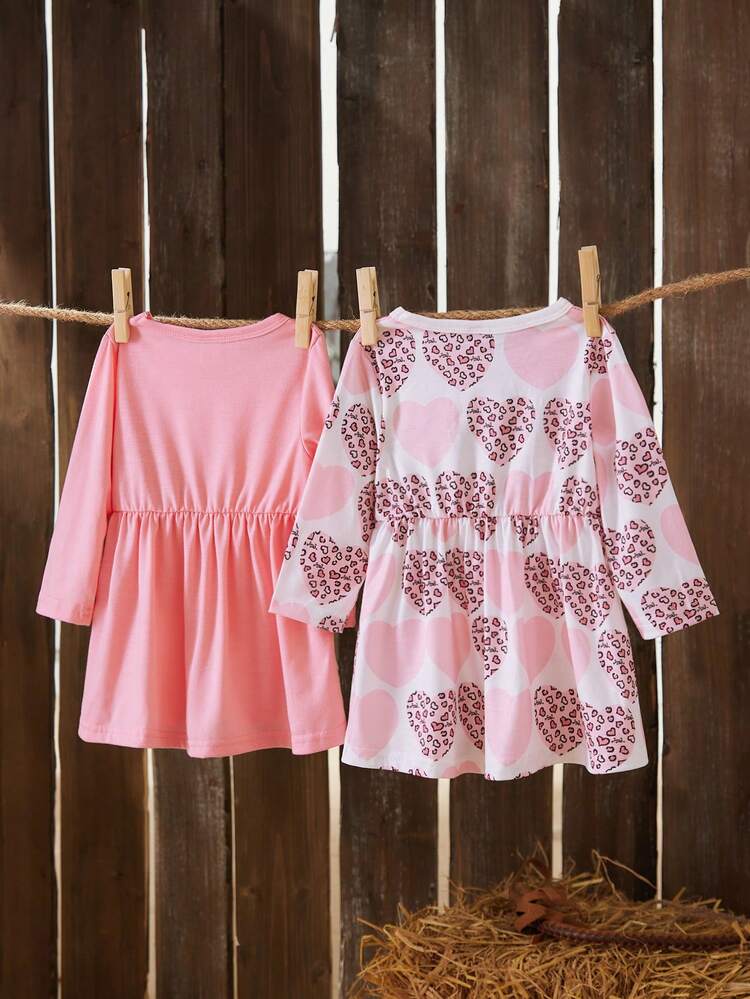 Baby Girl Spring/Summer 2pcs Heart Printed Cute Elegant Daily/Casual Dresses