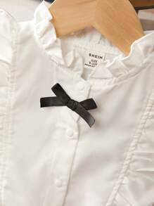 SHEIN Bé Gái Mùa Hè Ren Xù Tay Bướm Thiết Kế Thoải Mái Và Thoáng Khí Bộ Trang Phục Dự Tiệc Thích Hợp Cho Các Buổi Họp Mặt Ngoài Trời - Đen và trắng - Xem 4