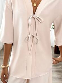 Calvaya Conjunto informal de dos piezas de estilo kimono japonés de lino para primavera/verano