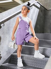 SHEIN Explorewe 年輕女孩的街頭穿搭不對稱剪裁連體褲，背心開口背心休閒裝 - 彩色 - 查看 7