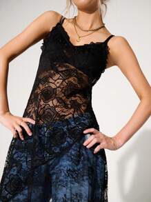 WESTFADE Mixed Lace Slip Dress - Black - View 4