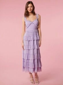 Enchnt 荷葉邊鬆緊裝飾平口連身裙 - 淡紫色 - 查看 8