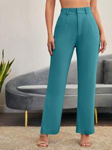 SHEIN LUNE Solid High Waist Suit Pants For Dailywear In Fall/Winter - Cadet Blue - View 1