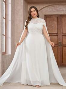 Brautkleid in Große Größen mit Kontrast-Spitze, Puffärmeln aus Chiffon, elegantes weißes Brautkleid in Große Größen - Weiss - Übersicht 4