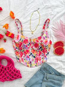 Soleia Women's Vacation Floral Print V-Neck Cami Tank Top - Multicolor - View 1