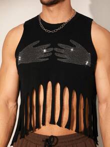 Manfinity Fever City Chaleco sin mangas de punto con flecos de moda para hombre