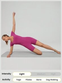 GLOWMODE 6" FeatherFit™ Tummy Control Square Neck U Back Jumpsuit Light Support Low Impact Yoga Studio Summer - Purple - View 6