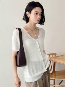 FRIFUL 蝙蝠袖釦前開衫 - 米色 - 查看 4