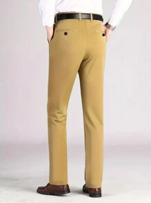 Calvornis Men's Fashion Solid Color Stretchy Casual Suit Pants - Khaki - View 2
