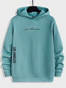 Manfinity VCAY Men Letter Graphic Thermal Lined Hoodie - Green - View 1