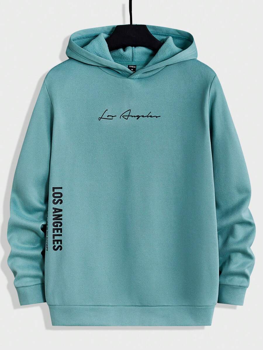 Manfinity VCAY Men Letter Graphic Thermal Lined Hoodie - Green - View 1