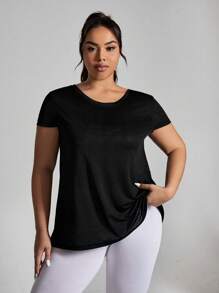 Rhythm Era Plus Size Athletic Short Sleeve Jacquard Fashionable Loose & Comfortable T-Shirt Top With Beautiful Back