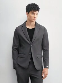 AKNOTIC Business Casual 2pcs Men's Casual Slim Fit Woven Suit Set, Including Long Sleeve Suit Jacket And Mid-Waist Slim Fit Trousers. Ideal For Daily Wear In Spring And Summer.