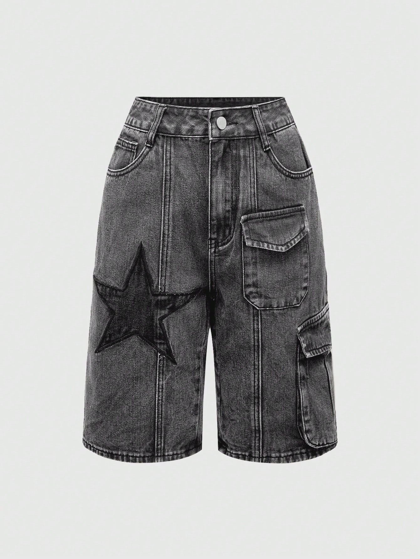 【U LAN】Star Patch Bermuda Half Pants DYYLZYJ Mens Bermuda Jean Shorts Summer Star Patchwork Loose
