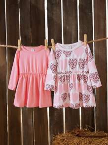 Baby Mädchen Frühling/Sommer 2 Stücke Set aus herzförmigen bedrucktem niedlichen, eleganten tages- oder Lässig Kleidern - Verschiedenfarbig - Übersicht 1