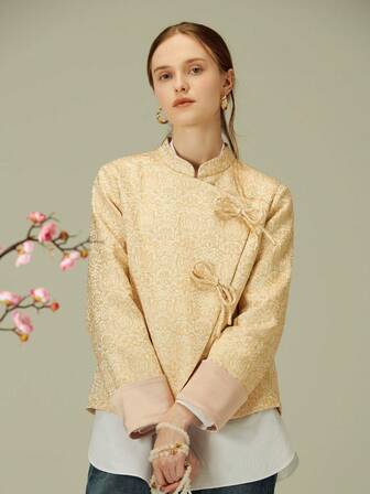 Elegant Brocade Reversible Chinese Style Long Sleeve Jacket, Spring & Autumn