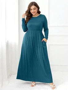 DEARCASE Plus Đầm dài tay có túi ẩn chắc chắn cho trang phục hàng ngày - Màu xanh ngọc - Xem 3