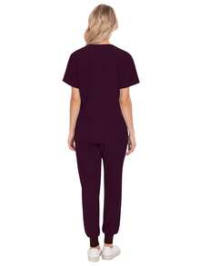 Doctor/Nurse Surgical Uniform Set, Hospital Surgical Gown, Multicolor Women's Surgical Uniform Set, Doctor Uniform Top + Pants - Burgundy - View 2