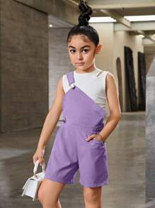 SHEIN Explorewe 年輕女孩的街頭穿搭不對稱剪裁連體褲，背心開口背心休閒裝 - 彩色 - 查看 1