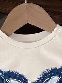 SHEIN Baby Girl Casual & Cute White Short Sleeve Butterfly Pattern Round Neck T-Shirt, Summer - White - View 3