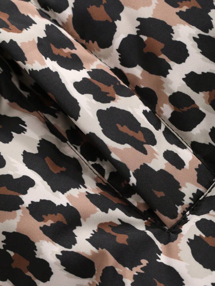 Leopard Print Loose Hooded Long Sleeve Zipper Women's Padded Coat Jacket ,Winter Women Clothes,Winter Coat Women
