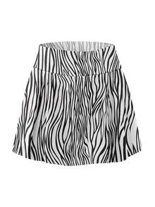 INAWLY Zebra Striped Mini Skirt For Summer - White - View 3