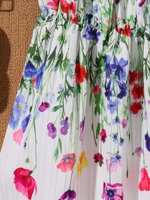 SHEIN Wedding Season Creative Flower Pattern Fashionable Spaghetti Strap Dress With Ruffle Trim, Suitable For Parties, Gatherings And Play - Medium Length, Young Girls - White - View 5