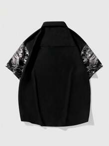 ROMWE MEN Goth Camisa casual de manga corta con estampado de cruz para hombres en verano, para Halloween, escuela