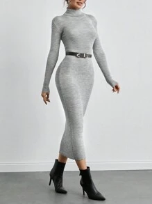 SHEIN Tall Áo len nữ dài tay cổ rùa - Xám - Xem 4