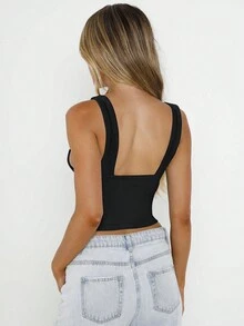 女款純色深V領性感休閒夏季背心上衣